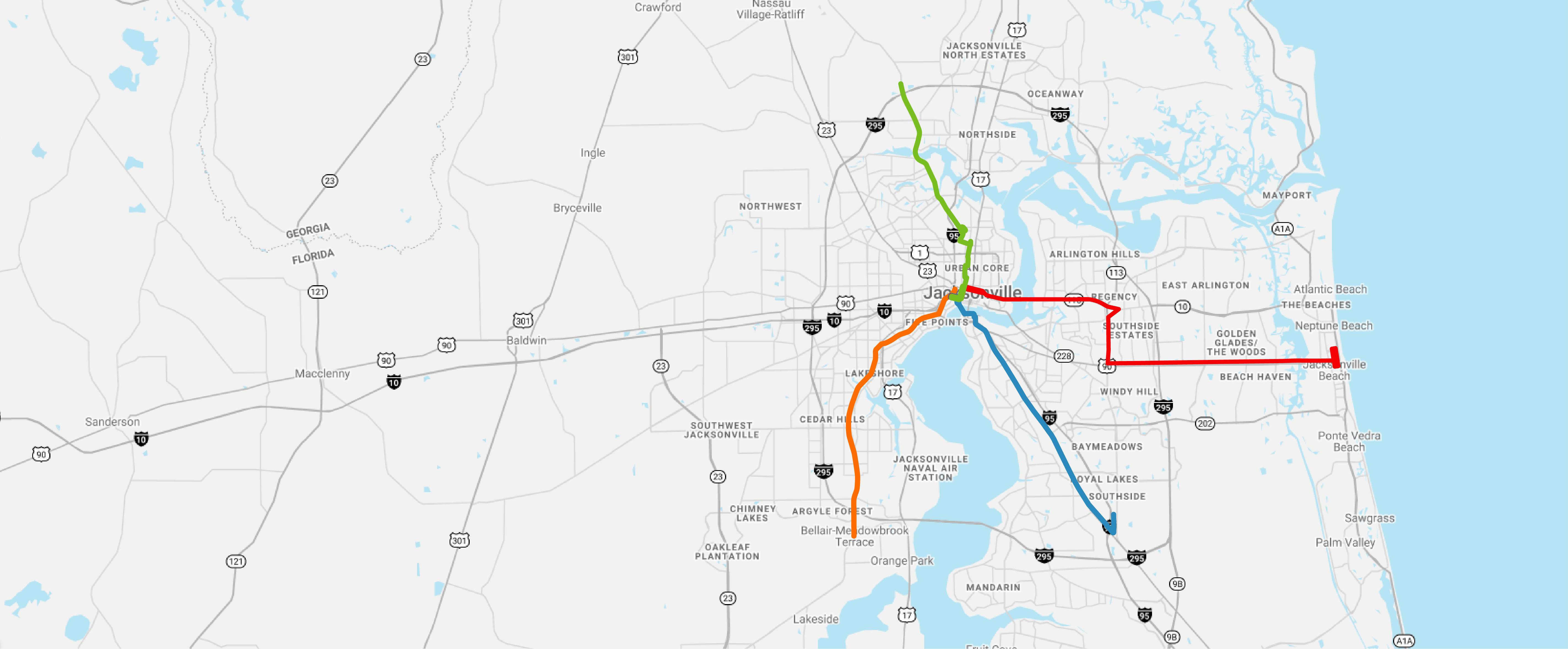 Map of First Coast Flyer lines