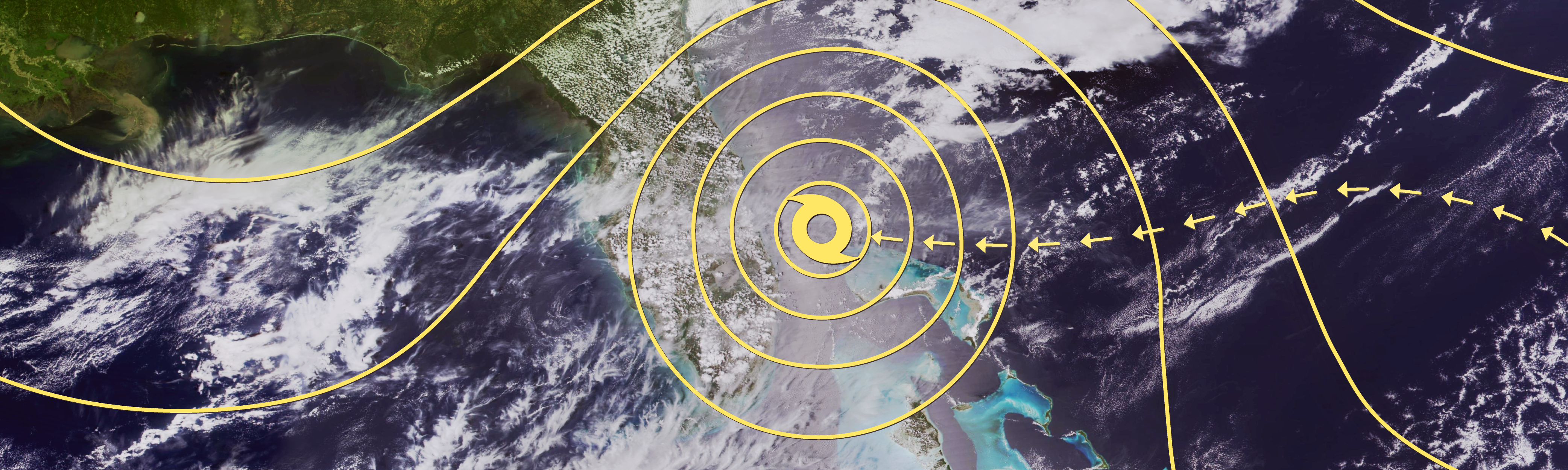 Hurricane weather graphics over satellite image of Florida