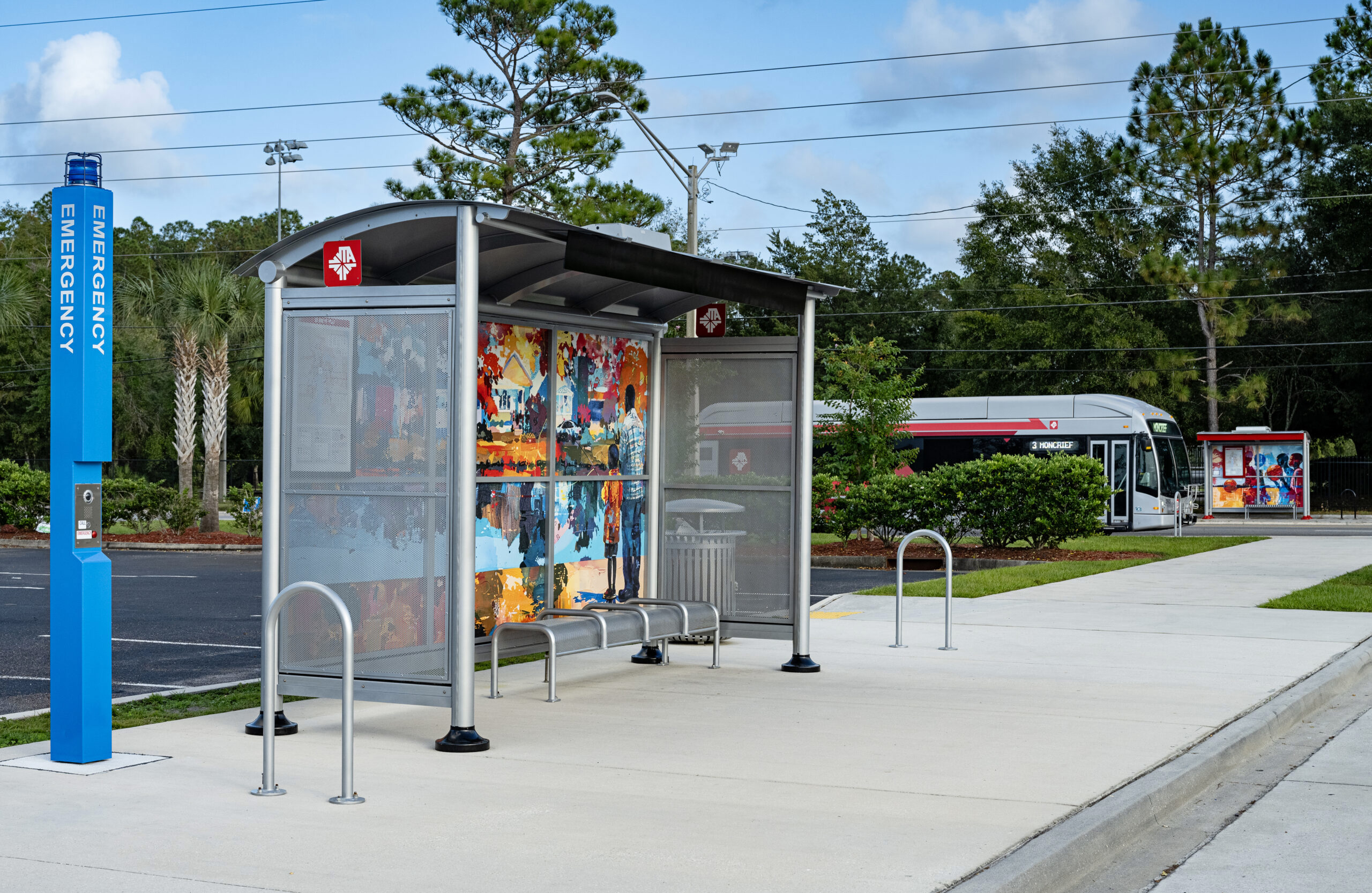 Bus stop shelter designed with local art