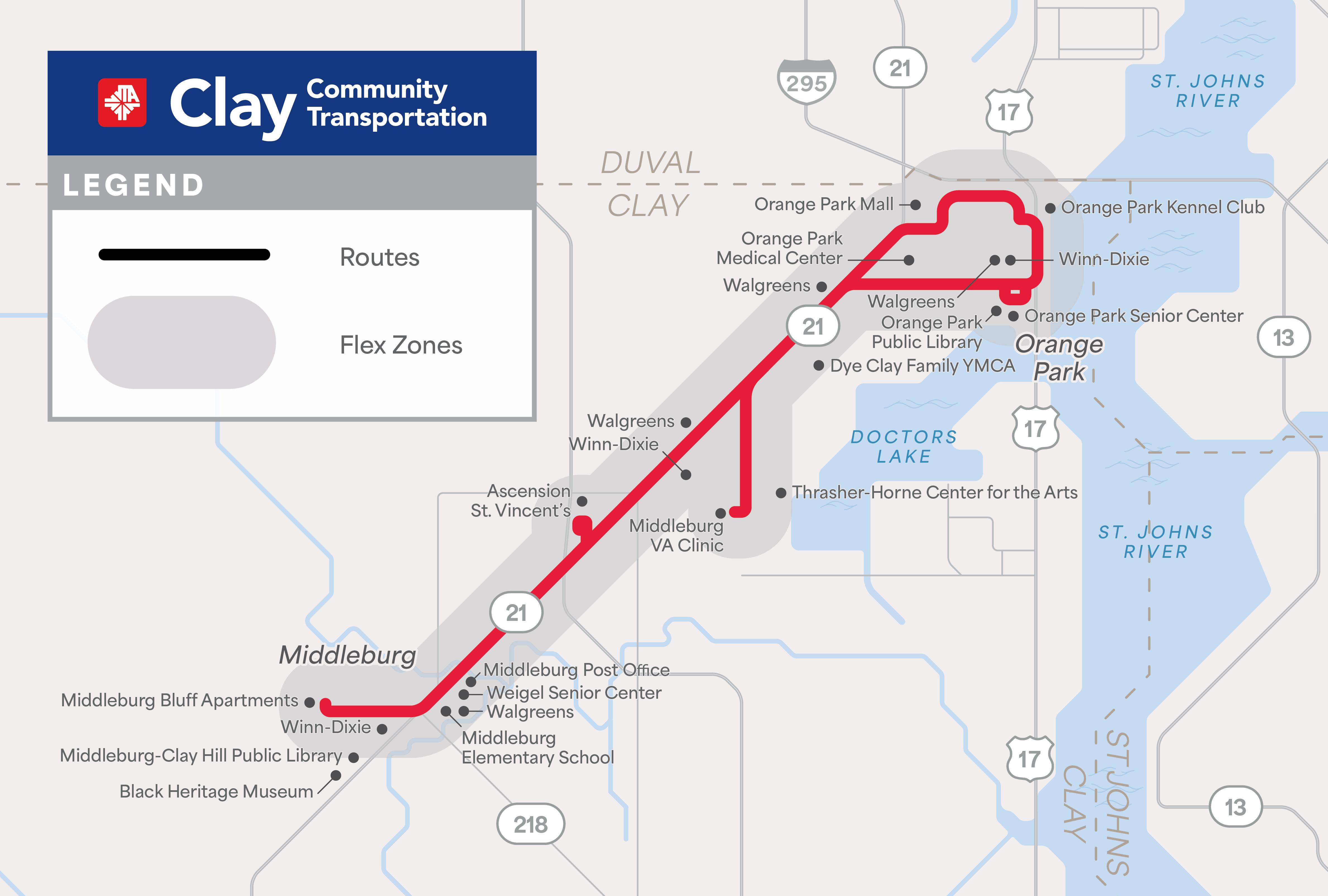 Clay Community Transportation CCT Routes Map - Red Line