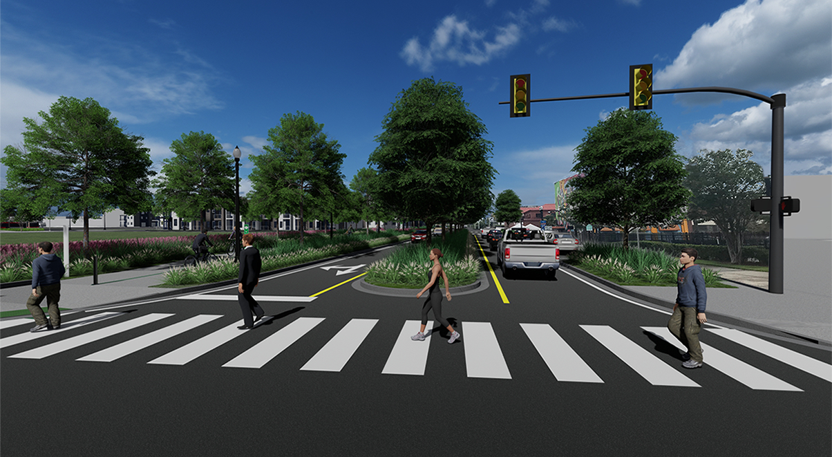 Rendering of a crosswalk by the Emerald Trail