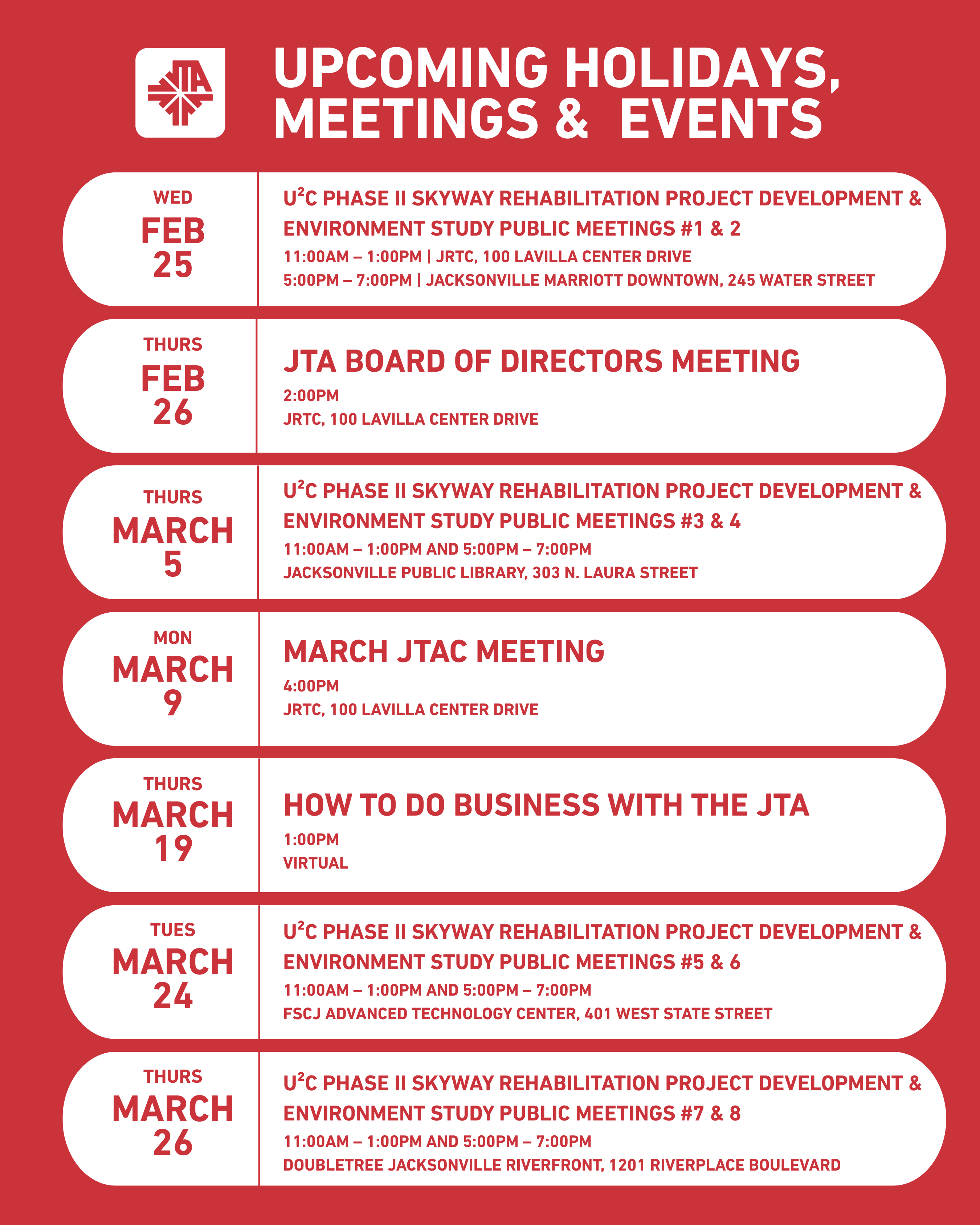 Upcoming Holidays, Meetings, & Events