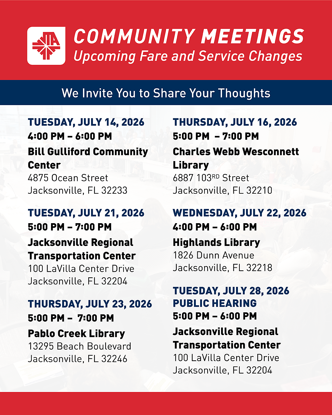 Upcoming Community Meetings